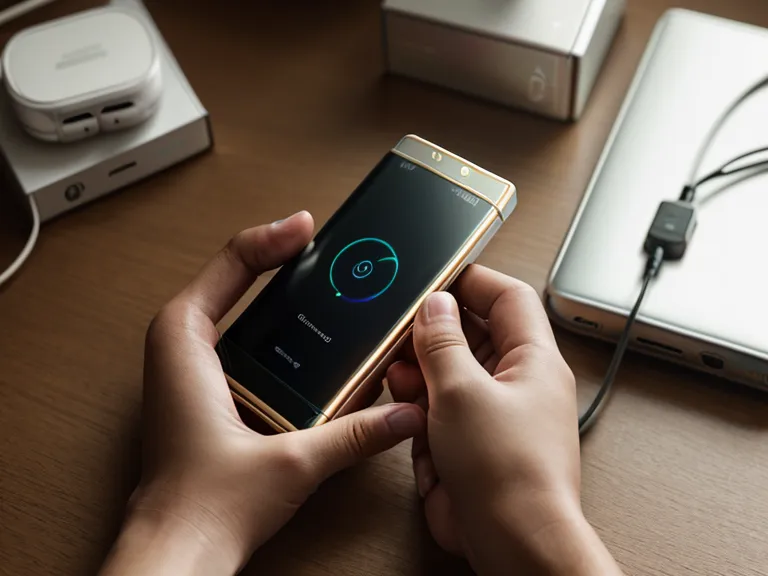 Hands holding a smartphone with headphones, focusing on a brain frequency audio program.