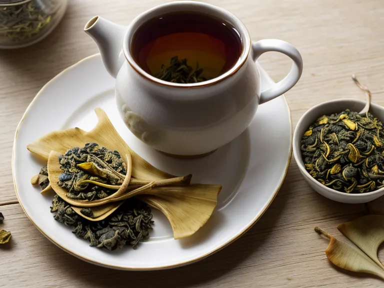 Close-up of Ginkgo Biloba leaves and tea bags next to a stopwatch.