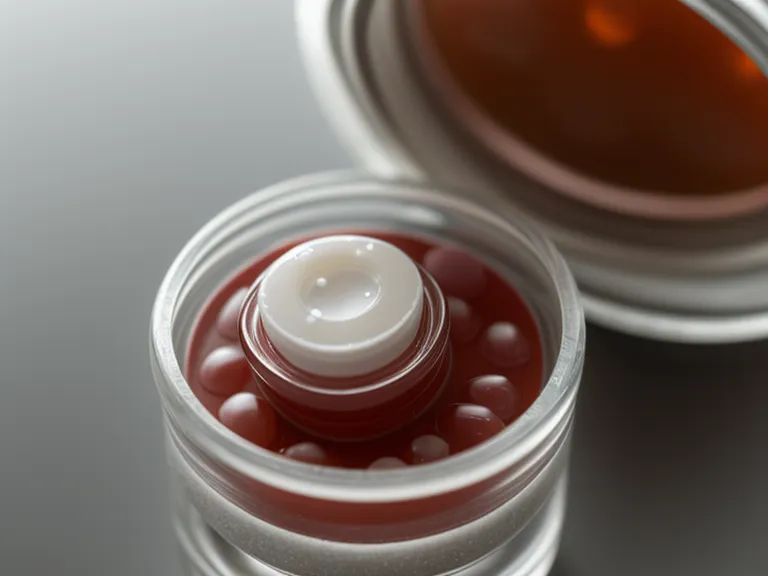 A single size 00 supplement capsule shown in close-up on a wooden desk.