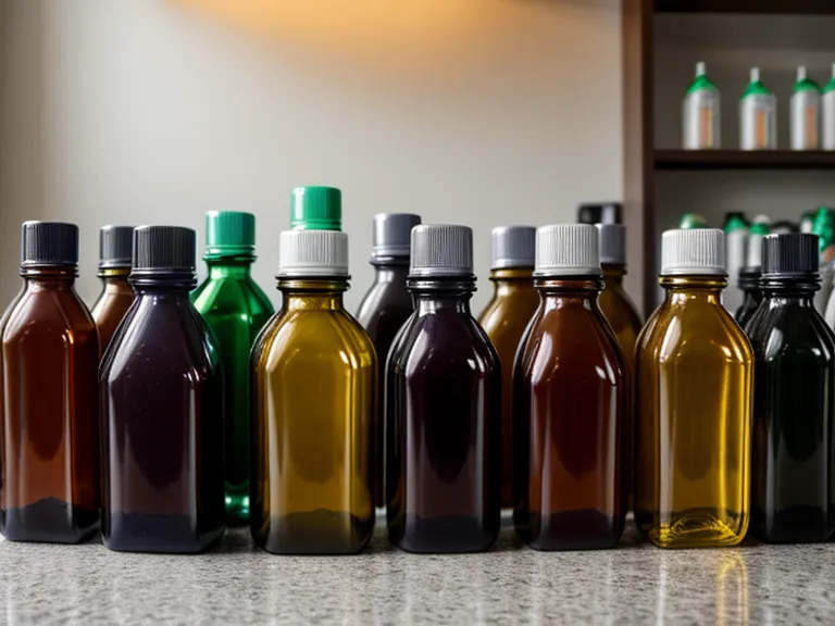 Fourteen supplement bottles arranged like a skyline on a kitchen counter.