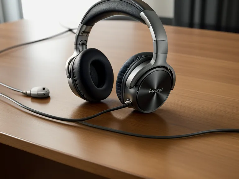High-quality headphones on a desk next to an audio waveform display for focus.