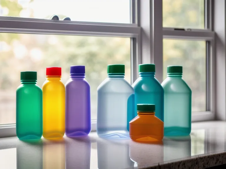 A cluster of different supplement bottles on a granite kitchen counter.